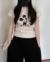 Waffle-printed short-sleeved T-shirt
