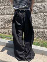 Tuck-On Back Button Wide Fit Selvage Denim Long Pants (2 colors)
