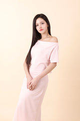 オフショルダースリットロングワンピース Pink