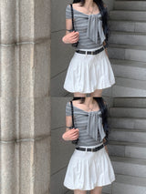 [🖤MD PICK] シネマストライプタイオフショルダートップ (Gray)