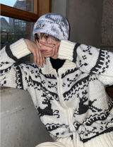 Ethnic Collar Over Knit Zip-Up