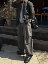 Unbalanced pintuck curved pants
