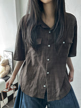 Brownie Plaid Semi-Cropped Shirt 3color
