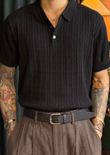 S/S Cable Button Collar Short Sleeve Knit 6COLOR