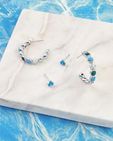 malachite and turquoise large hoop rhodium plating + 925 silver earrings E063-08H