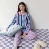 Royal Purple & Emerald Green Contrast Striped Sleep Set - 95% Cotton  Pajamas
