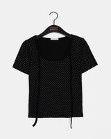 Hael Dot Puff Sleeve Strap T-Shirt