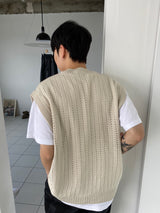 パンチングニットラウンドベスト　２色