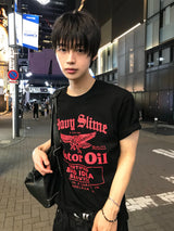 スリムフィット ウォッシュド グラフィック セミクロップTシャツ