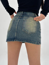 [BELT & INNER SHORTS] AUTUMN DENIM BROWN KHAKI DENIM SKIRT – SK