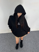 (UNISEX) スリーストライプ オーバーサイズキュート ボックスフーディー - 2 COLOR