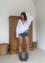 FRINGE DENIM SHORTS