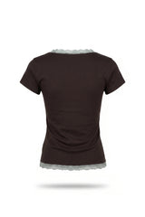 26SS★ [SET] レース トリム Vネック Tシャツ＋スカート