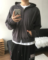 Roving Slub Cropped Hooded Zip-up