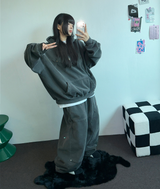 SHEEP FLEECE🐑PIGMENT STRAP RIVET BALLOON LONG PANTS💙🩶🤍3COLOR