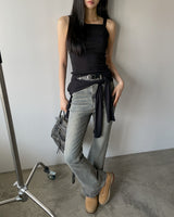 Grayish Washing Bootcut Denim Pants