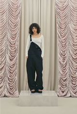 Frill baggy overalls - black