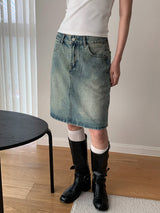 multi-wash midi denim skirt