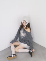 Rose Angel Oversized-fit Off-Shoulder Long Sleeve T-shirt