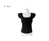 Bogi Shirring Flower Embroidery Slim Short Sleeve T-shirt
