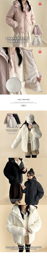 MOA Diamond Quilting Raglan Boxy Fit Hooded Padded