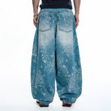 Sun Patch Leopard Balloon Denim Pants - LIGHT BLUE