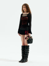 Emoha Black Witch Rock Visual Kei Red and Black Plaid Pleated Skirt