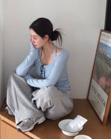 [MADE] Ray, U-neck rib long sleeve T-shirt