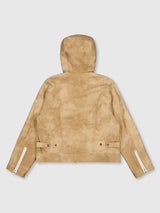 Curved Hood Leather Jacket (Beige)