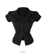 Pocket Button Shirt Top (2color)