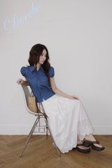 Cotton Punching Banded Waist Long Skirt