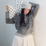 Kitsch Polka Dot Stripe Jacquard Hooded Knit Cardigan