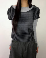 Yumo Puff Fleece Striped Half-Sleeve Knit