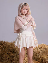 ROSE ISLAND Fluffy Forest Language Knitted Fleece Cape with Sleeves