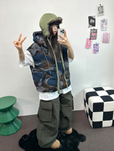 ヒーター❤カーゴオーバーロングバンディングパンツ 🩶🖤🤎💚4COLOR