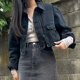 BLACK LOOSE FIT CROPPED DENIM JACKET code 20003