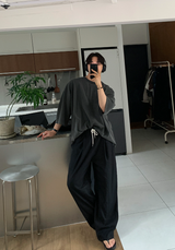 Cool Pin Tuck Linen Wide Pants