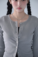 BUTTON RIBBED CARDIGAN ASH GREY