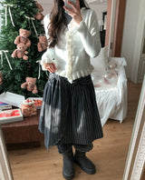 [wool 20%] Tir Stripe Tie Midi Skirt