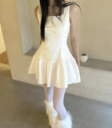 Snow Blossom Shirring Sleeveless Dress