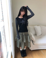 Emyu Star Patch Stripe Long Sleeve T-Shirt
