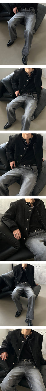 [S-XL] オールブラッシュカーペンターパッチデニムパンツ