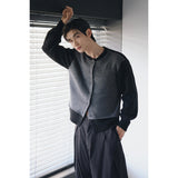 Layered wool knit cardigan(Black)