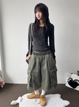 The Hill Pigment Washed Cargo Bermuda Pants  4 Color 
