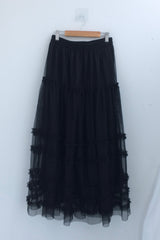 Cloud chiffon frill long skirt