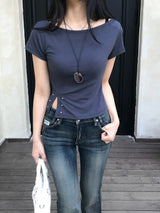 Lost Ball Stud Boat Neck Slit Half Tee