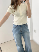 ロエベ リブボタンカラー半袖ニット