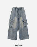 Deep-washed Cargo Denim Pants