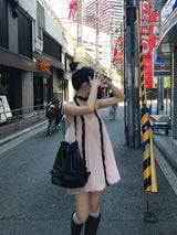 Peach Hug Ribbon Slip Pumkin Sleeveless Mini Dress