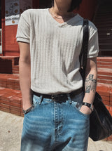 [1+1]Robert Velour V-neck short sleeve T-shirt
